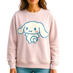 Cinnamoroll Women’s Large Sanrio Light Pink Sweatshirt Cute Graphic Crew Neck